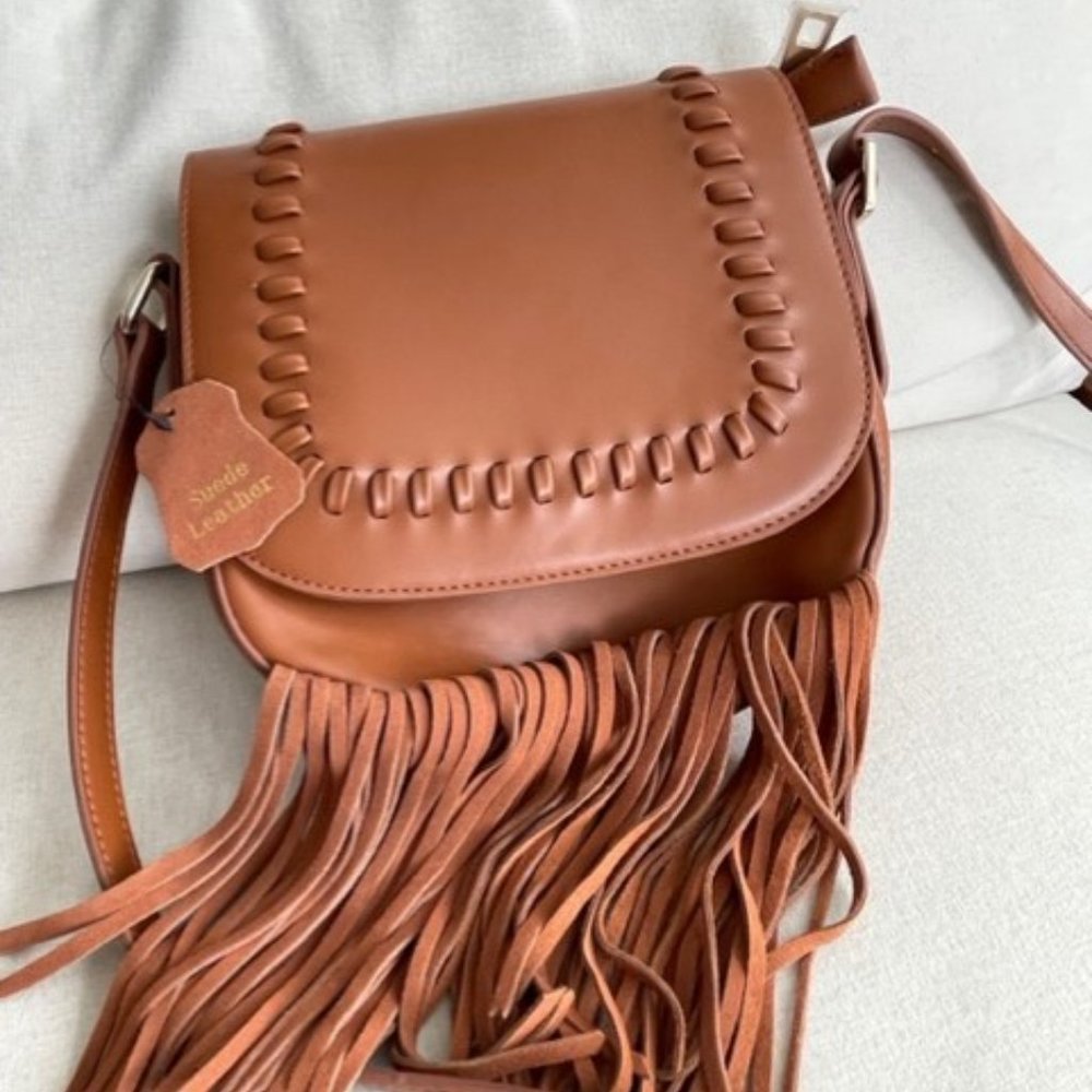 Brand new leather tassel cross body purse